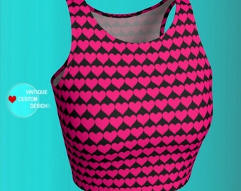 Heart Print Valentines Day CROP TOP Womens ATHLETIC Crop Top Work out Clothing Workout Top Yoga Top Designer Fashion Sexy Yoga Crop Top