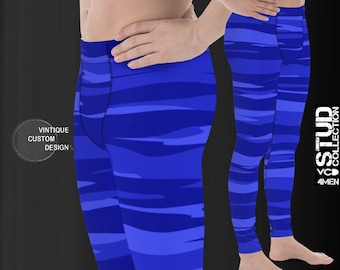 Mens Blue Camo Leggings: Workout Joggers