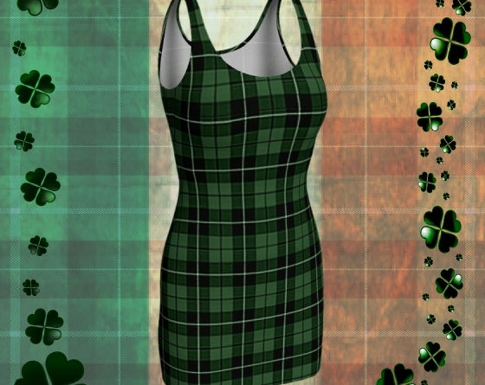 St Patricks Day Dress Green TARTAN PLAID Dress Womens Sexy Mini Dress for Women Plaid Bodycon Dress Flare Dress Skater Dress Plaid Dresses