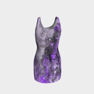 FESTIVAL DRESS WOMENS Galaxy Dress Celestial Cosmic Galactic Body-Con Dress Rave Dress For Women Purple and Grey Sexy Mini Dress Star Dress image 4