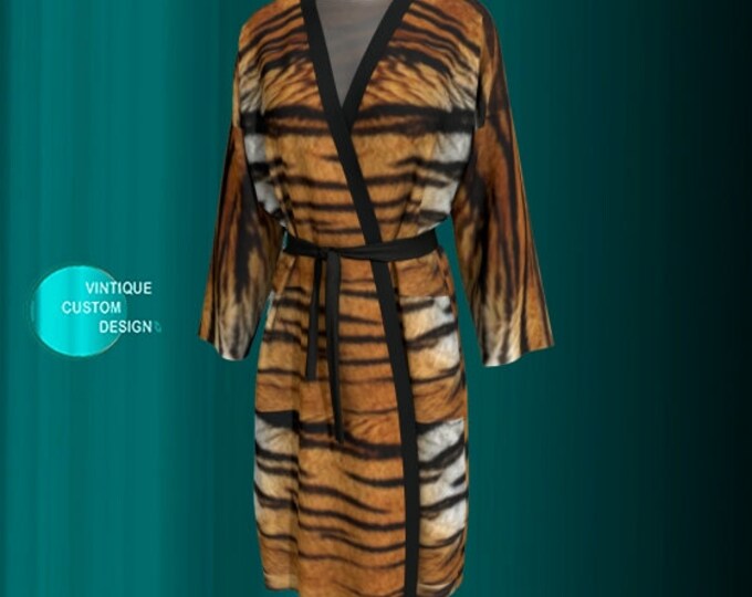 KIMONO ROBE WOMENS Animal Print Kimono Robe Tiger Print Kimono Long Peignoir Kimono Robe for Women Christmas Robe for Women Gift for Wife