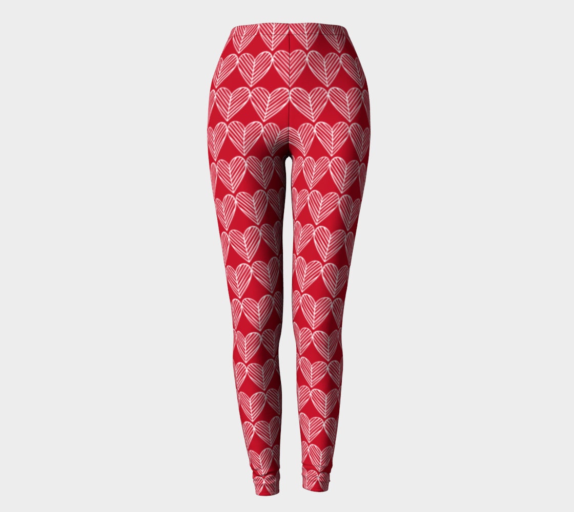 HEART LEGGINGS - Womens Leggings - VALENTINES Day Leggings - Yoga Leggings  - Yoga Pants for Women - Red and White - Red Heart Leggings