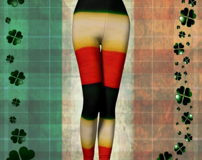 ST. PATRICK'S DAY Leggings for Women Yoga Pants Yoga Leggings Irish Flag Leggings Printed Leggings Orange Green & White Paddy's Day Leggings