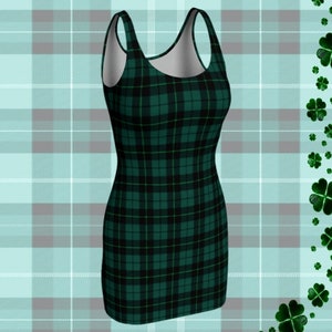 GREEN Tartan PLAID DRESS Womens Tartan Plaid Designer Bodycon Dress Mini Dress Sexy Mini Dress Womens Clothing Plaid Dresses Christmas Dress image 2