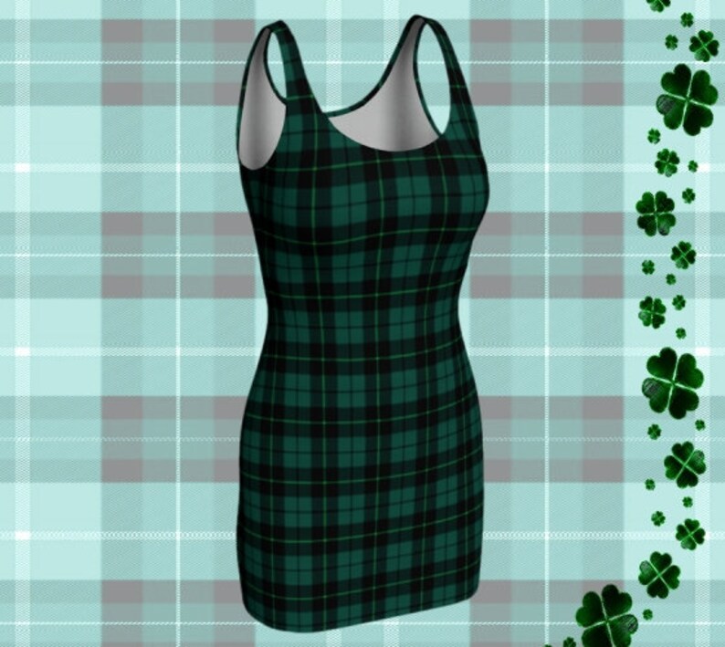 GREEN Tartan PLAID DRESS Womens Tartan Plaid Designer Bodycon Dress Mini Dress Sexy Mini Dress Womens Clothing Plaid Dresses Christmas Dress image 2