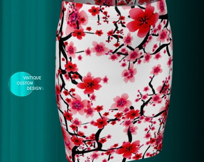 SPRING SKIRT Women's Floral Print Cherry Blossom Skirt for Women Oriental FLOWER Print Skirt High Waisted Mini Skirt Fitted or Flare Skirt