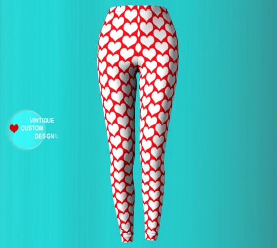 VALENTINES DAY HEART Leggings Women's Yoga Leggings Red and White Heart  Print Yoga Leggings Sexy Print Leggings Yoga Pants Yoga Leggings