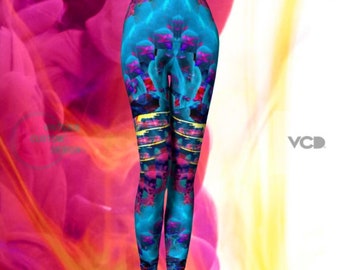 VAPORWAVE Leggings YOGA LEGGINGS Trippy Psychedelic Printed Leggings Yoga Pants Womens Leggings Rave Clothing Festival Clothing Electronic