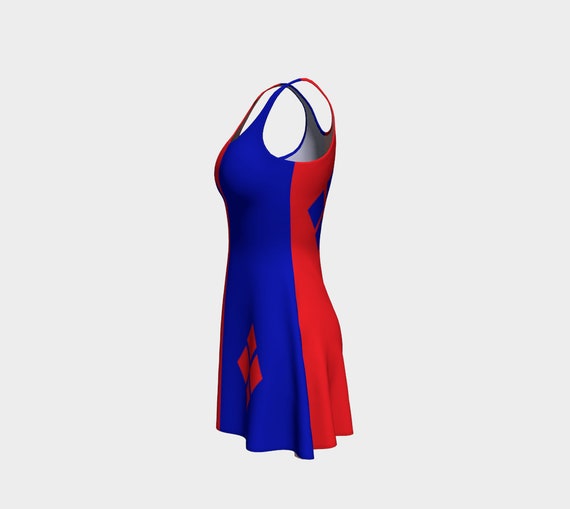 harley quinn skater dress Harley Quinn Dress, Red and Blue Skater Costume