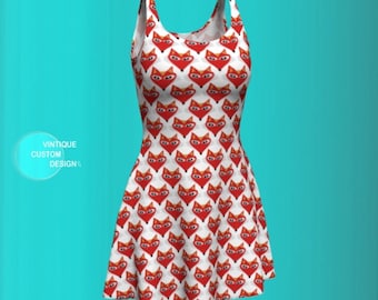 Fox Print Flare Dress: Women's Fashion Festival Dress