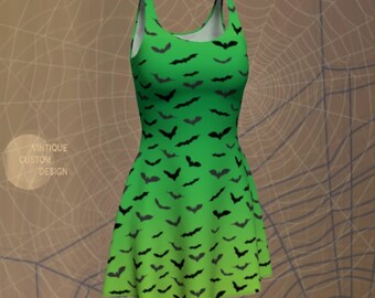 Green Halloween Bat Dress: Women's Party Costume