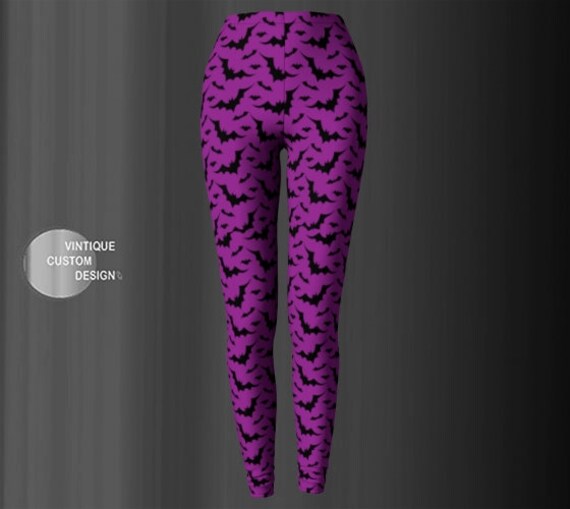 LEGGINGS Purple BAT Print HALLOWEEN 
