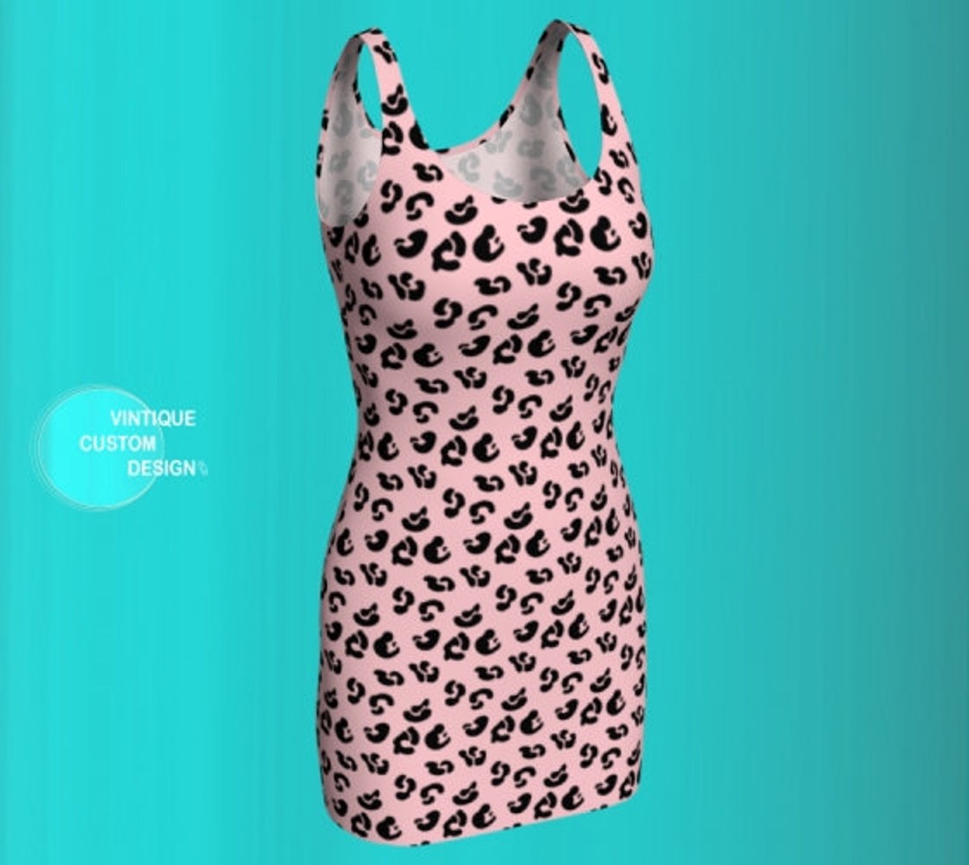 pink leopard print bodycon dress Pink Leopard Sleeveless Spandex Bodycon Dress S