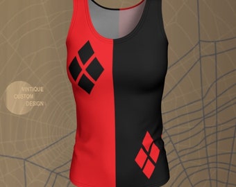 Harlequin TANK TOP Harley Quin Tank Top Red Black Top Halloween Tank Top Womens Tank Top Suicide Squad Costume Cosplay Tank Top Womens
