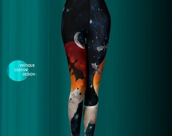 Dire Wolf Leggings: Full Moon Galaxy Print - Women's Yoga Pants
