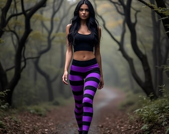 Wicked Witch Leggings: Purple and Black Striped Halloween Costume