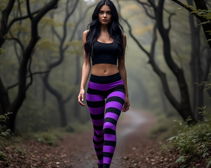Wicked Witch Leggings: Purple and Black Striped Halloween Costume