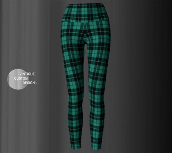 Green PLAID YOGA PANTS Green Tartan Plaid Leggings Womens Plaid