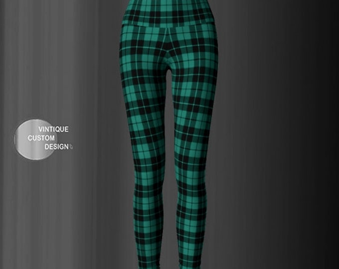 Green PLAID YOGA PANTS Green Tartan Plaid Leggings Womens Plaid Leggings Yoga Leggings Green Plaid Leggings Tartan Plaid Leggings Pants