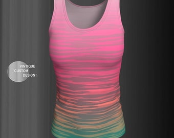 Neon Ombre Striped Tank Top: Women's Fitted Sleeveless Jersey
