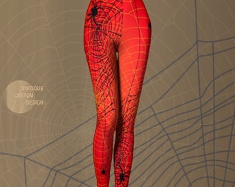 Spider Web Halloween Leggings: Orange & Black Gothic Yoga Pants