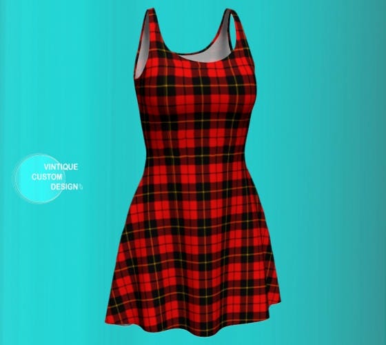 Red Tartan PLAID DRESS Body-con Dress Flare Dress WOMENS Red Tartan ...