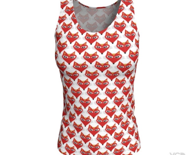 FOX Print TANK TOP Womens Clothing Womens Tops Fox Shirt Orange and White Animal Print Work Out Tank Top Fitness Tank Top Gym Clothing Women