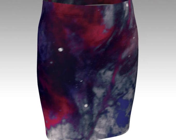 WOMENS GALAXY SKIRT Designer Fashion Skirt for Women High Waisted Skirt Fit or Flare Style Available Purple Galaxy Skirt Art Printed Skirt