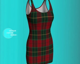 Red Tartan Plaid Bodycon Dress: 90s Mini Flare Dress