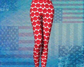 Red Lips Print Leggings: Women's Designer Yoga Pants