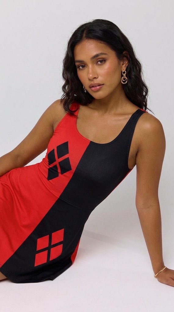 harley quinn black dress Harlequin Dress: Red & Costume, Bodycon or Skater Style harley quinn club dress
