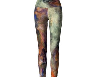 YOGA LEGGINGS WOMENS Gold Rainbow Glitter Galaxy Leggings Yoga Pants Galaxy Yoga Pants Galaxy Leggings Printed Leggings Womens Art Leggings