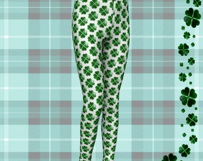 SHAMROCK LEGGINGS Clover Pants for Kids Paddys Day Youth Leggings for Kids Baby Leggings Toddler Pants Saint Patricks Day Green and White