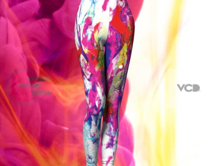 LEGGINGS Artsy Festival Leggings - Sexy Print Leggings - Womens Sexy Leggings - Paint Splatter Leggings - Funky Leggings - Rainbow Leggings