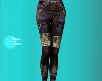 Steam Punk Leggings Pattern Yoga Pants WOMENS Punk Leggings Cyberpunk Clothing Futuristic Clothing Cosplay Harley Quinn Steam Punk Leggings