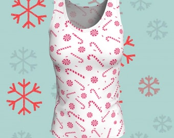 CANDY CANE TOP Christmas Tank Top  or Crop Top Women's Christmas Top Workout Top Christmas Outfit Christmas Gift for Her Red and White Top