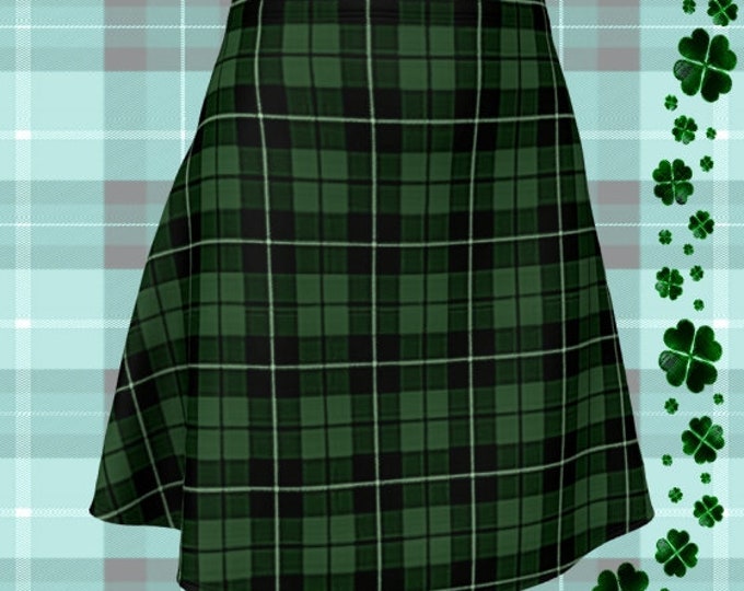 St. Patricks Day GREEN Tartan PLAID SKIRT Womens Plaid Skirts Tartan Plaid Skirt for Women Green Plaid Flare Skirt Fitted Skirt Plaid Skirt