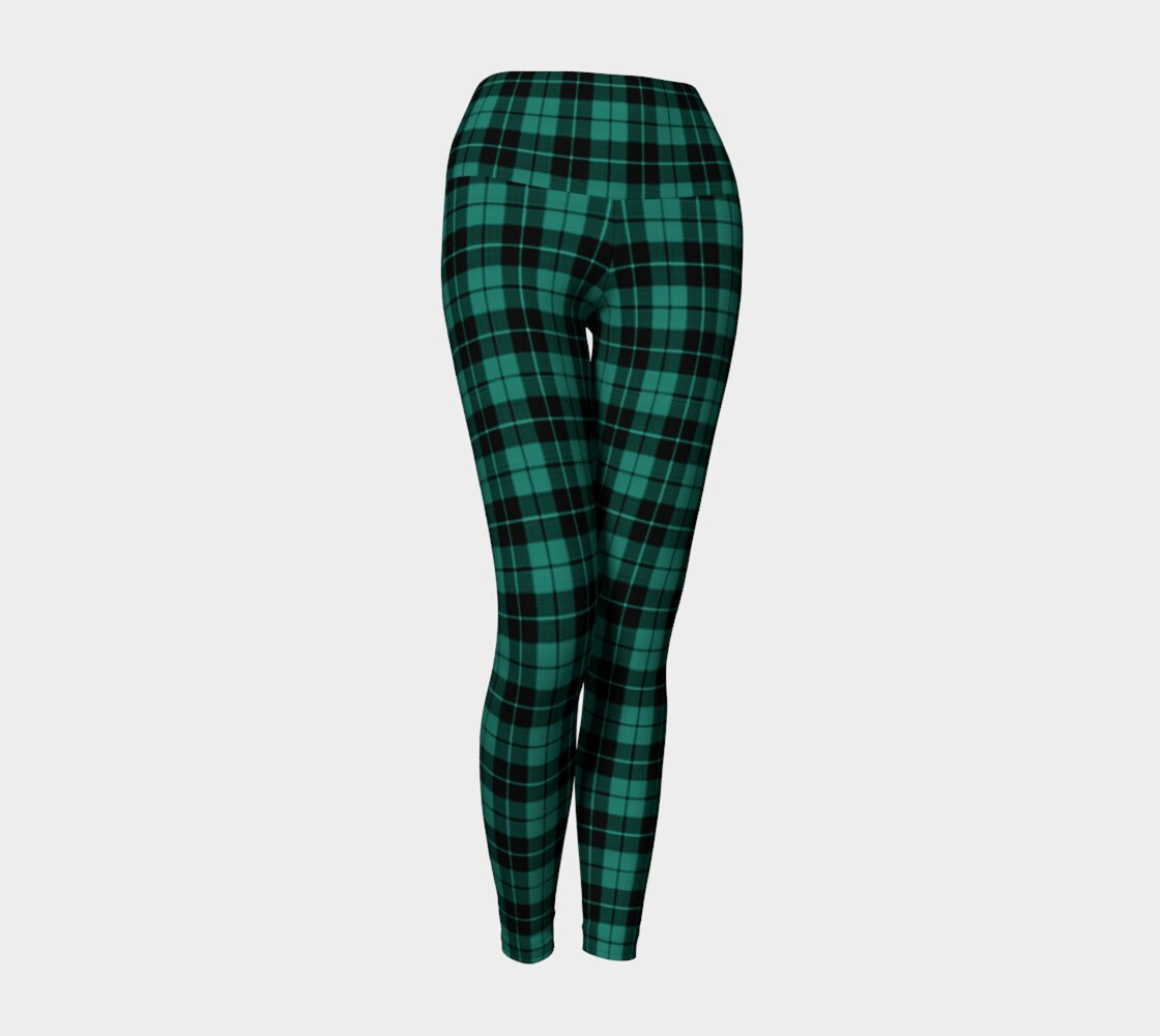 Green PLAID YOGA PANTS Green Tartan Plaid Leggings Womens Plaid ...