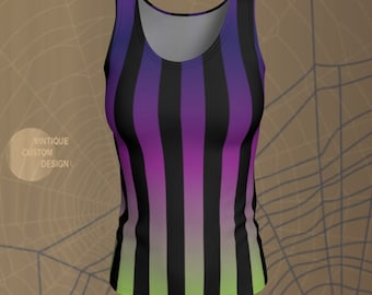 Halloween Ombre Striped Tank Top: Women's Fitted Sleeveless Shirt