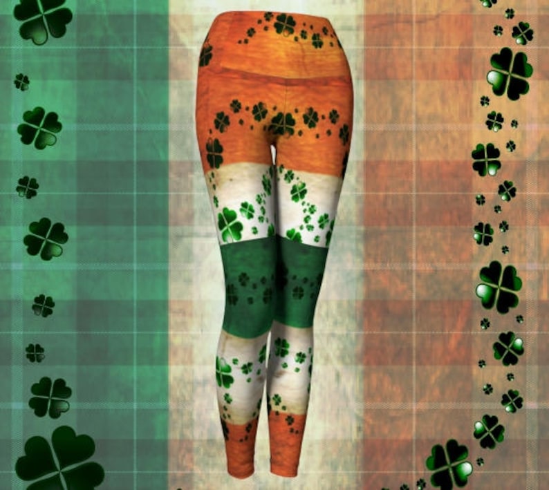PATRICK/'S DAY Leggings for Women Yoga Pants Yoga Leggings Irish Flag and Shamrock Four Leaf Clover Printed Leggings Orange Green /& White ST