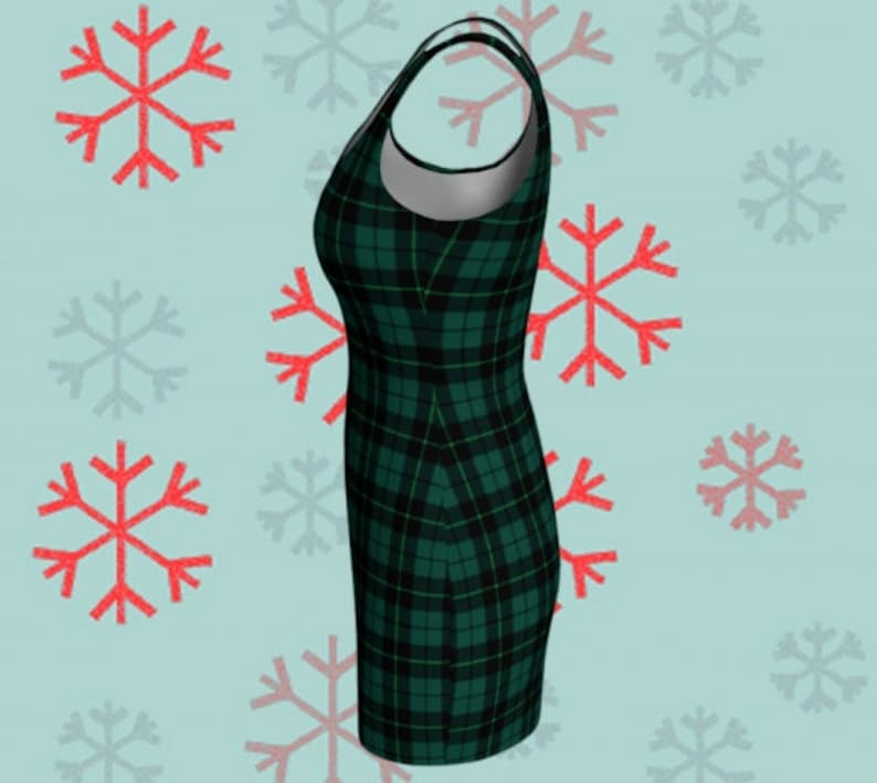 GREEN Tartan PLAID DRESS Womens Tartan Plaid Designer Bodycon Dress Mini Dress Sexy Mini Dress Womens Clothing Plaid Dresses Christmas Dress image 4