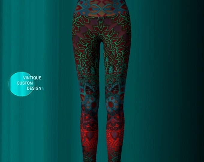 YOGA LEGGINGS Yoga Pants Printed Leggings Sexy Womens Leggings Festival Clothing Burning Man Leggings Lotus Flower Leggings Sacred Geometry