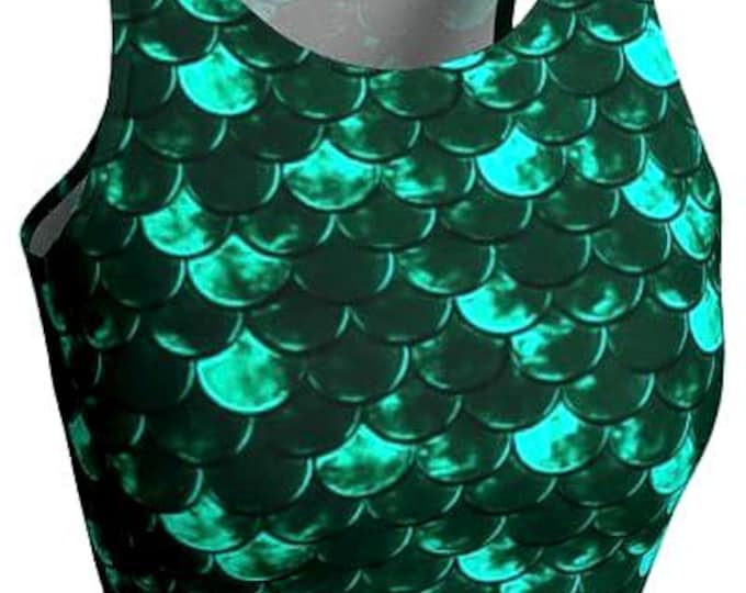 Green Mermaid Scale Crop Top: Rave Festival Clothing