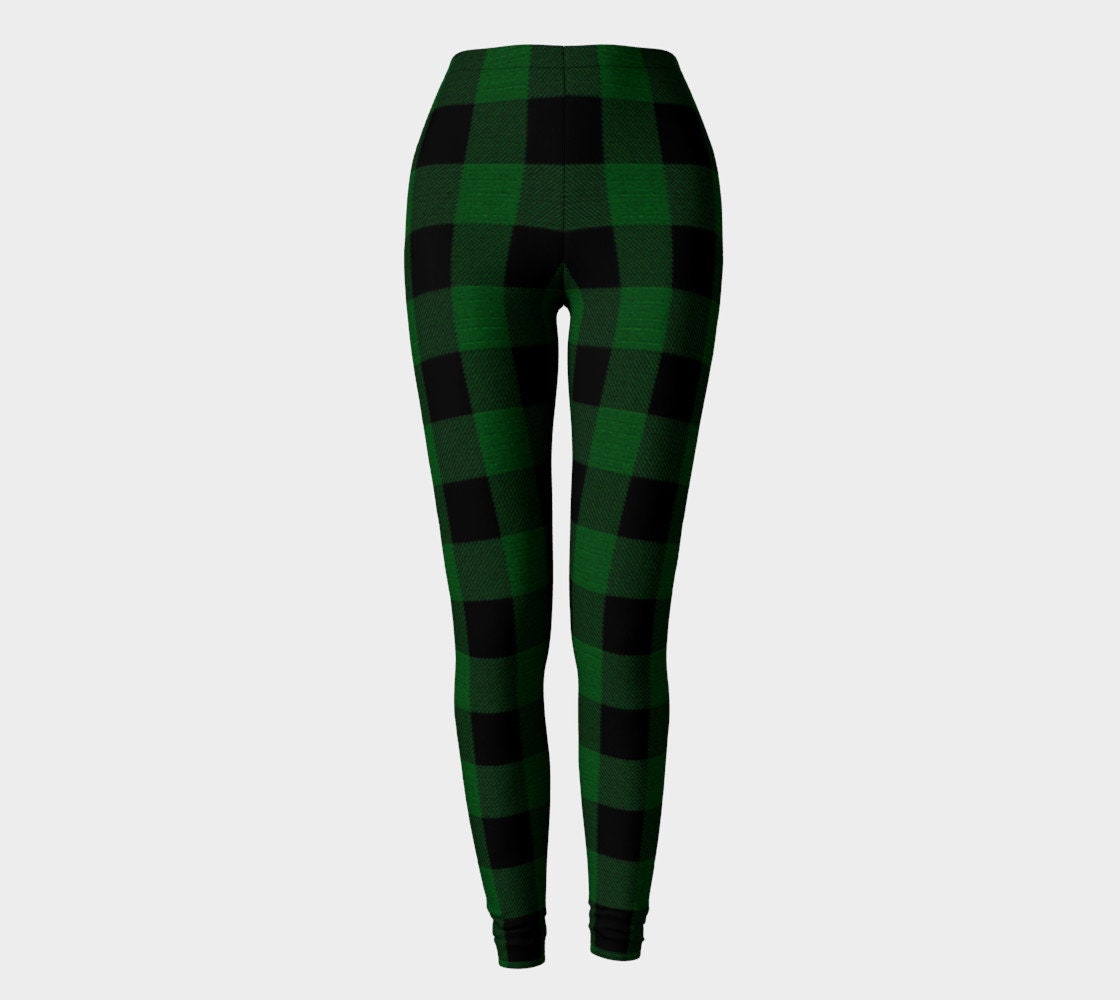 BUFFALO PLAID LEGGINGS Green Black Buffalo Check Plaid Yoga Leggings ...