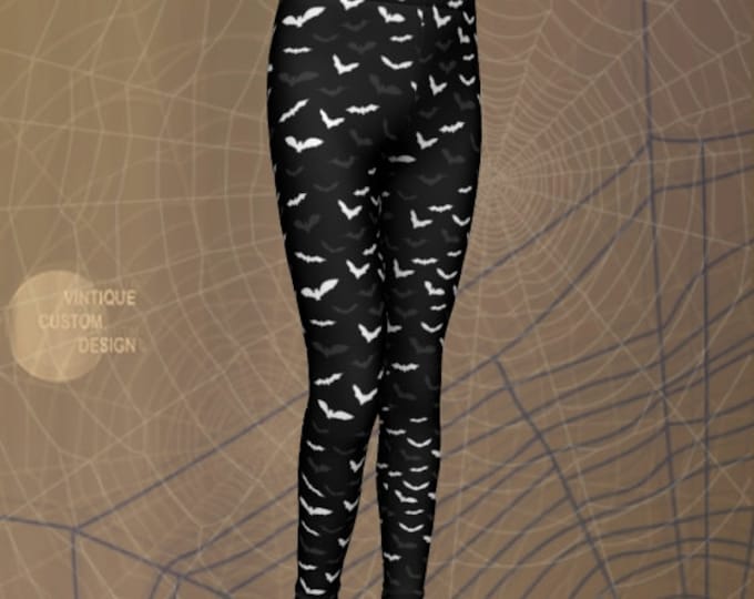 BAT LEGGINGS for KIDS Halloween Leggings Baby Leggings Toddler Leggings Black White Bat Print Halloween Costume Leggings Halloween Tights