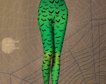 Neon Green Bat Leggings: Halloween Costume Yoga Tights