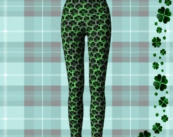 SHAMROCK Four Leaf CLOVER Leggings WOMENS Yoga Leggings Printed Leggings Green Clover Leggings St Patricks Day St Pattys Day Leggings Pants