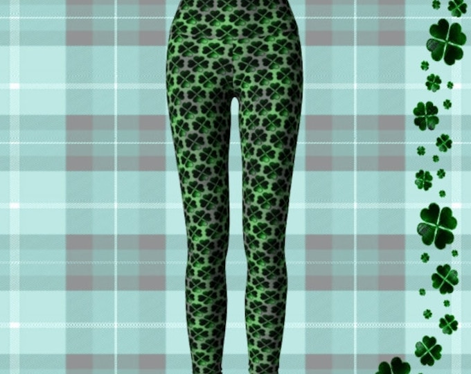 SHAMROCK Four Leaf CLOVER Leggings WOMENS Yoga Leggings Printed Leggings Green Clover Leggings St Patricks Day St Pattys Day Leggings Pants