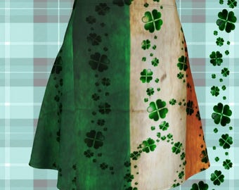 SHAMROCK SKIRT for Women St Patricks Day Skirt Irish Pride Fashion Skirt Flare Mini Skirt Clover Print Skirt Paddys Day Outfit Womens Skirts