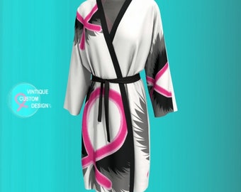 Womens Kimono Robe for Breast Cancer Awareness Pink Ribbon KIMONO PEIGNOIR ROBE Support Gift Survivor Pink and Black Love and Light Robe